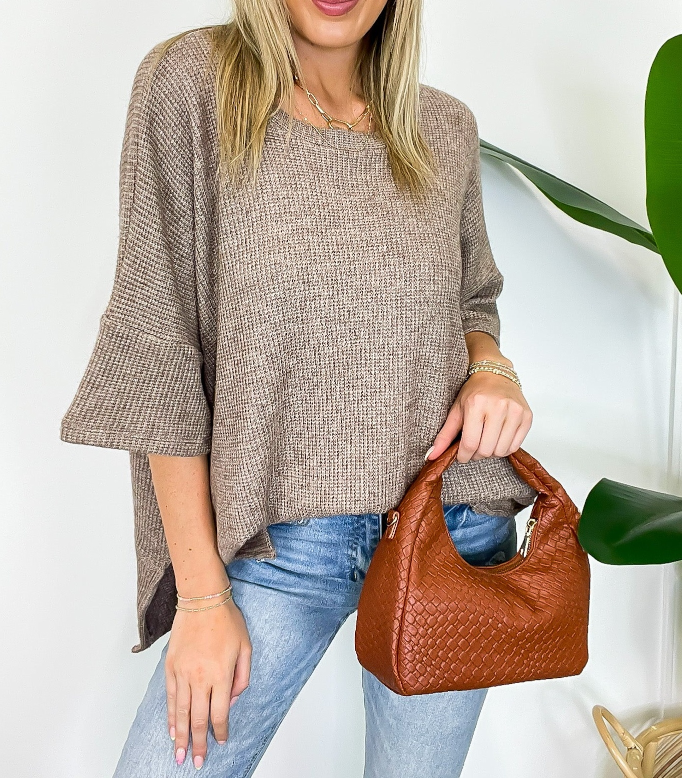 Waffle Knit Oversized Top
