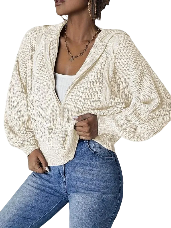 Women's Plain Zip Up Hooded Cardigan