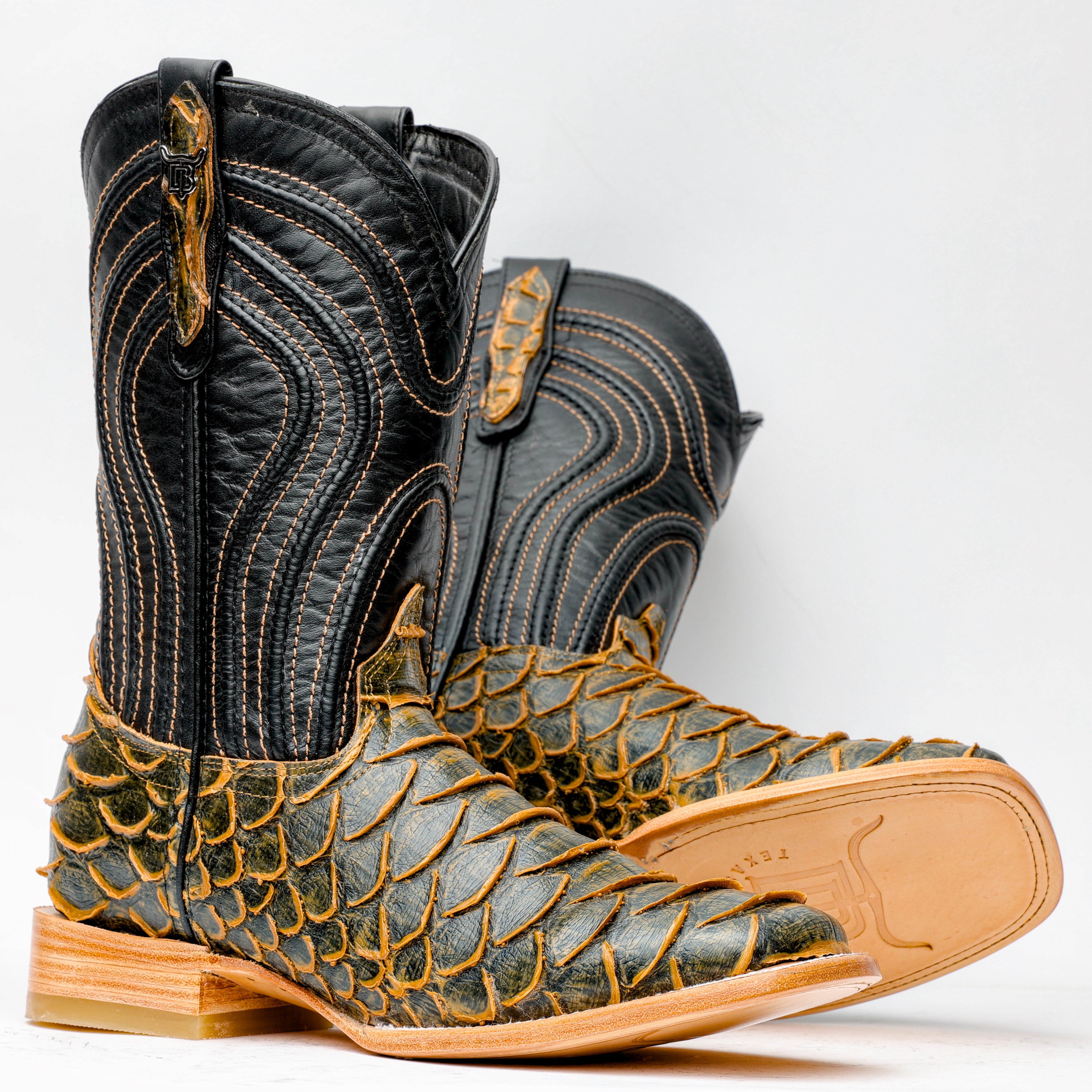 Light Rustic Brown Python Leather Boots - Square Toe
