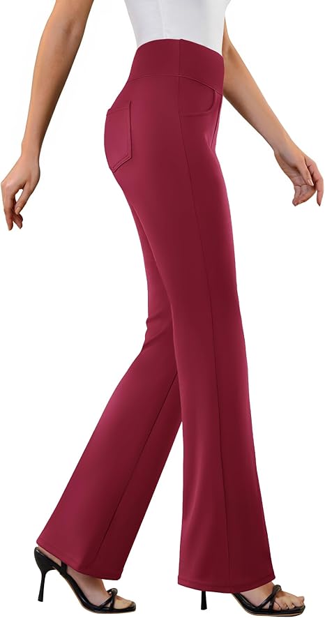 Womens Dress Pants Stretchy Work Pants Business Casual Office Trousers Pull On Flare Slacks