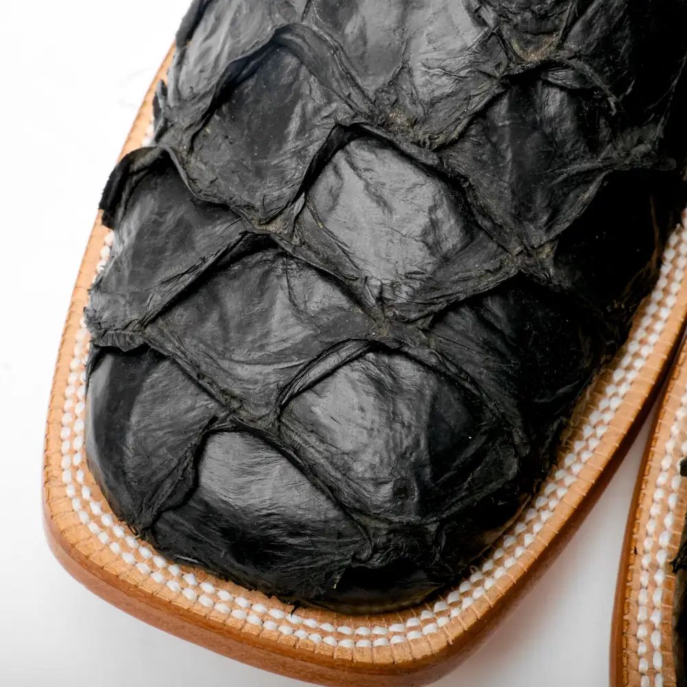 Matte Black Genuine Pirarucu Boots - Square Toe