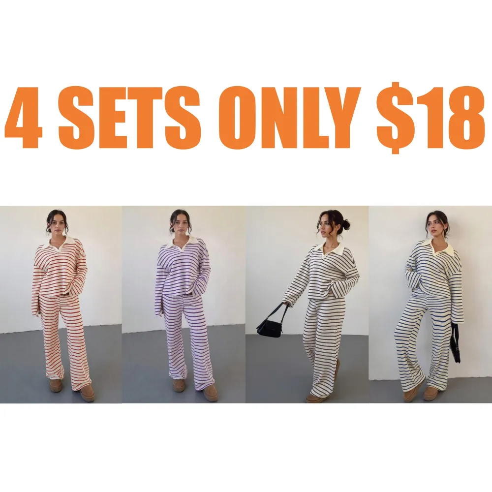 Women's casual color-block striped two-piece set