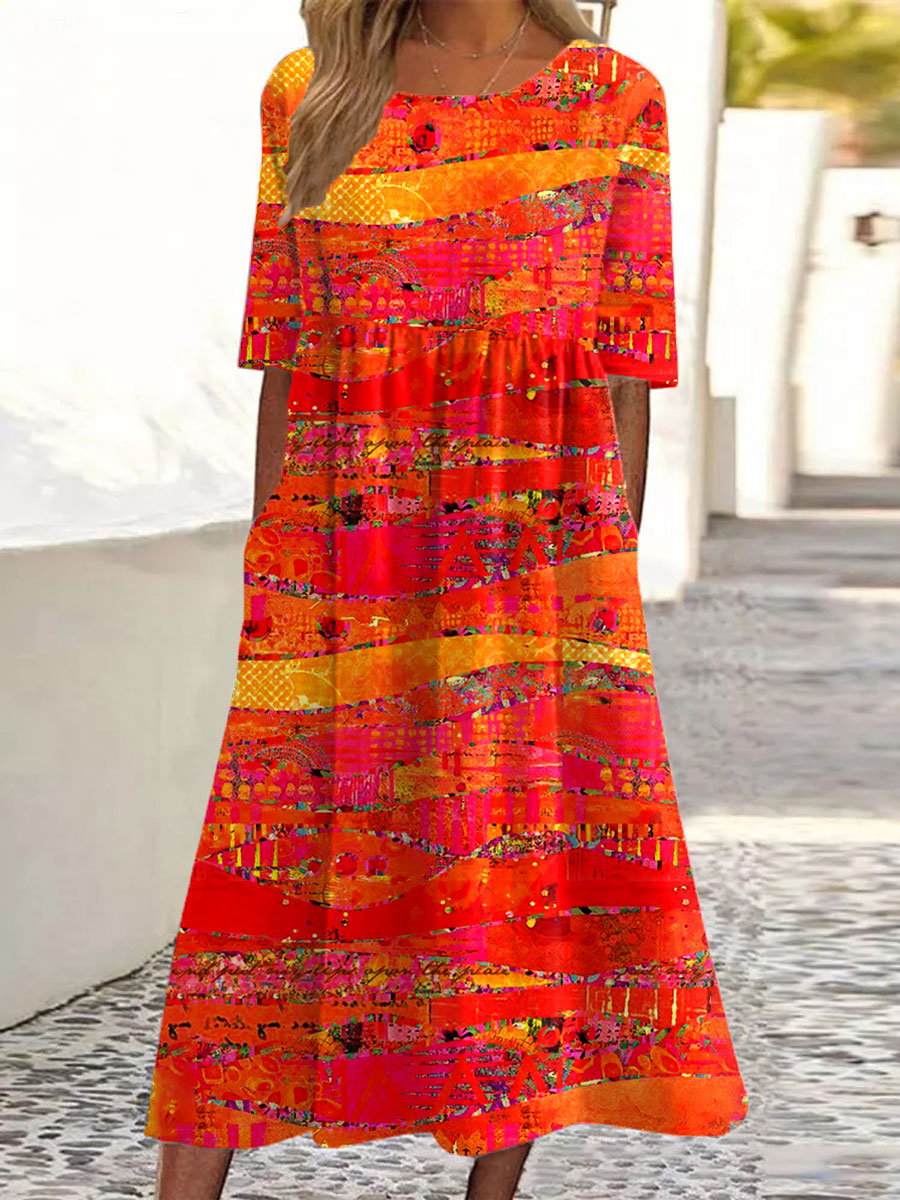 Women's Vintage Art Print Casual Cotton And Linen 3/4 Sleeve Shirt