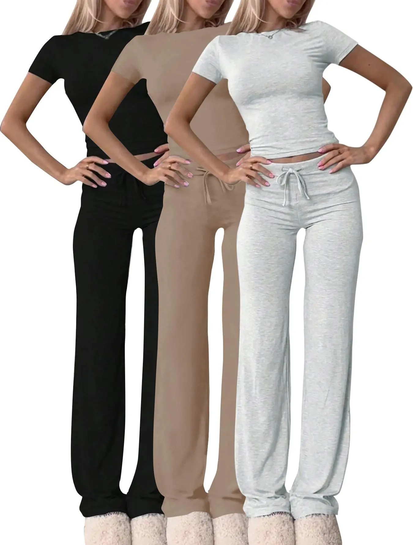 Women's Casual Crop Tee & Lounge Pants Set