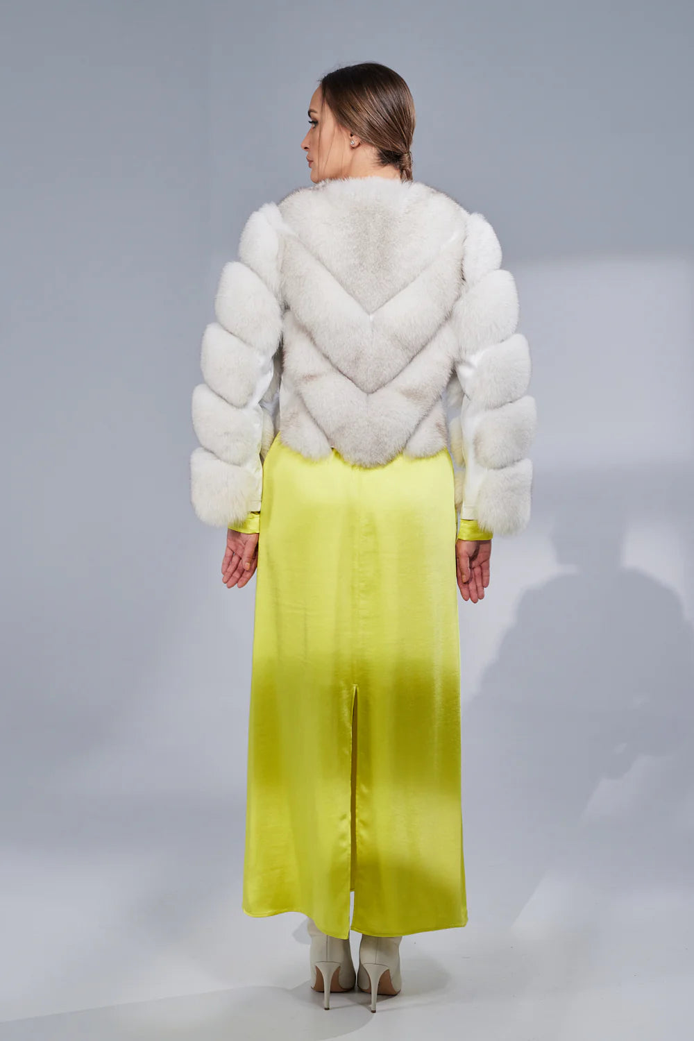 Haină din Blană Naturală de Vulpe, V Model, Transformabiă, Femei, Natural White 274