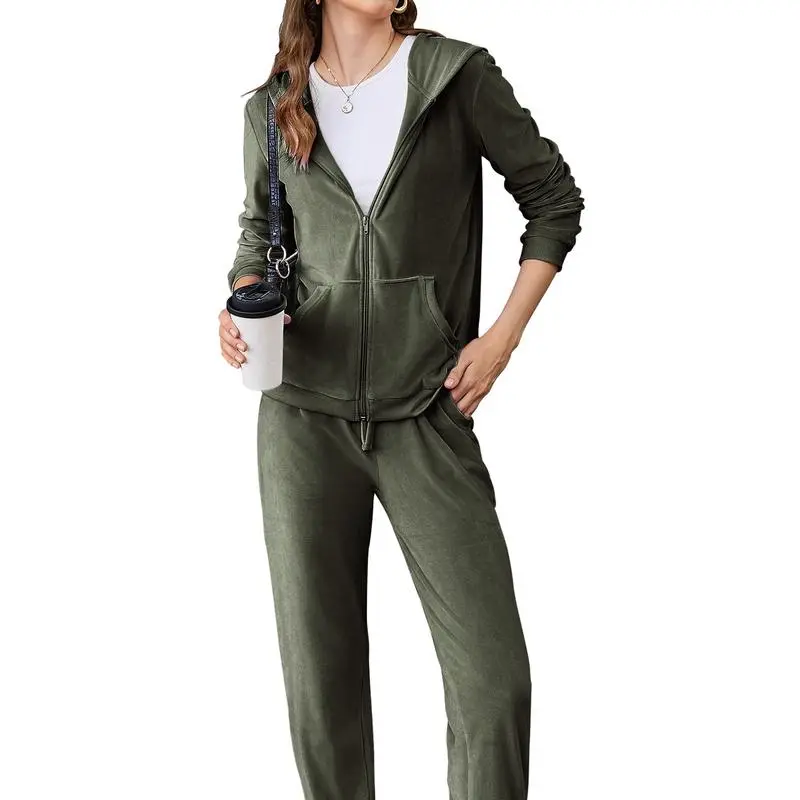 Women’s Velour Tracksuit Set – Zip Hoodie & Jogger Pants