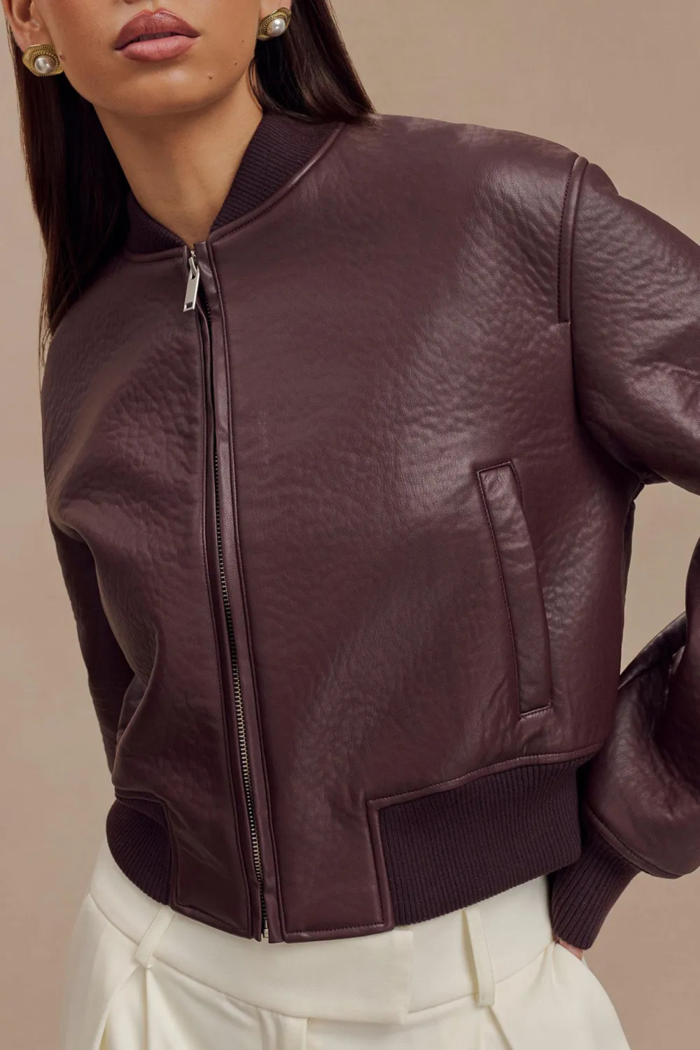 Faux Leather Bomber Jacket