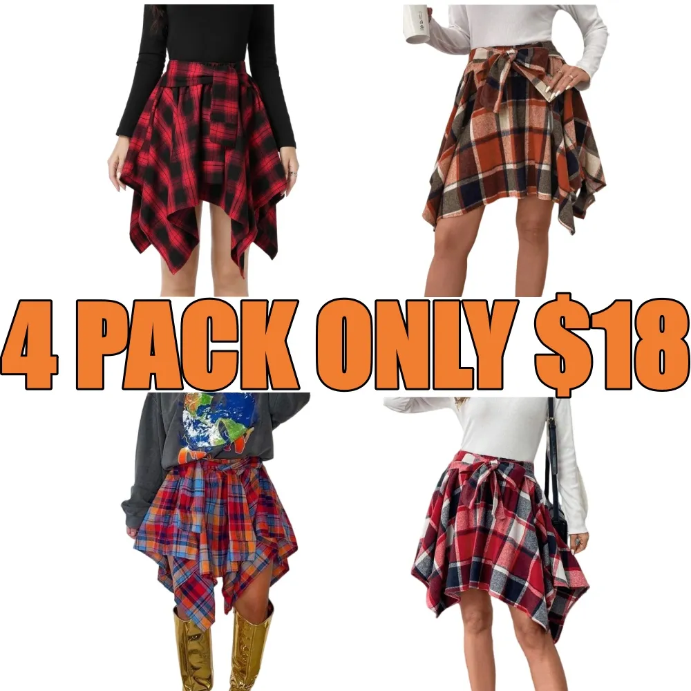 Women's Fashion Plaid Print Asymmetrical Hem High Waisted Skirt