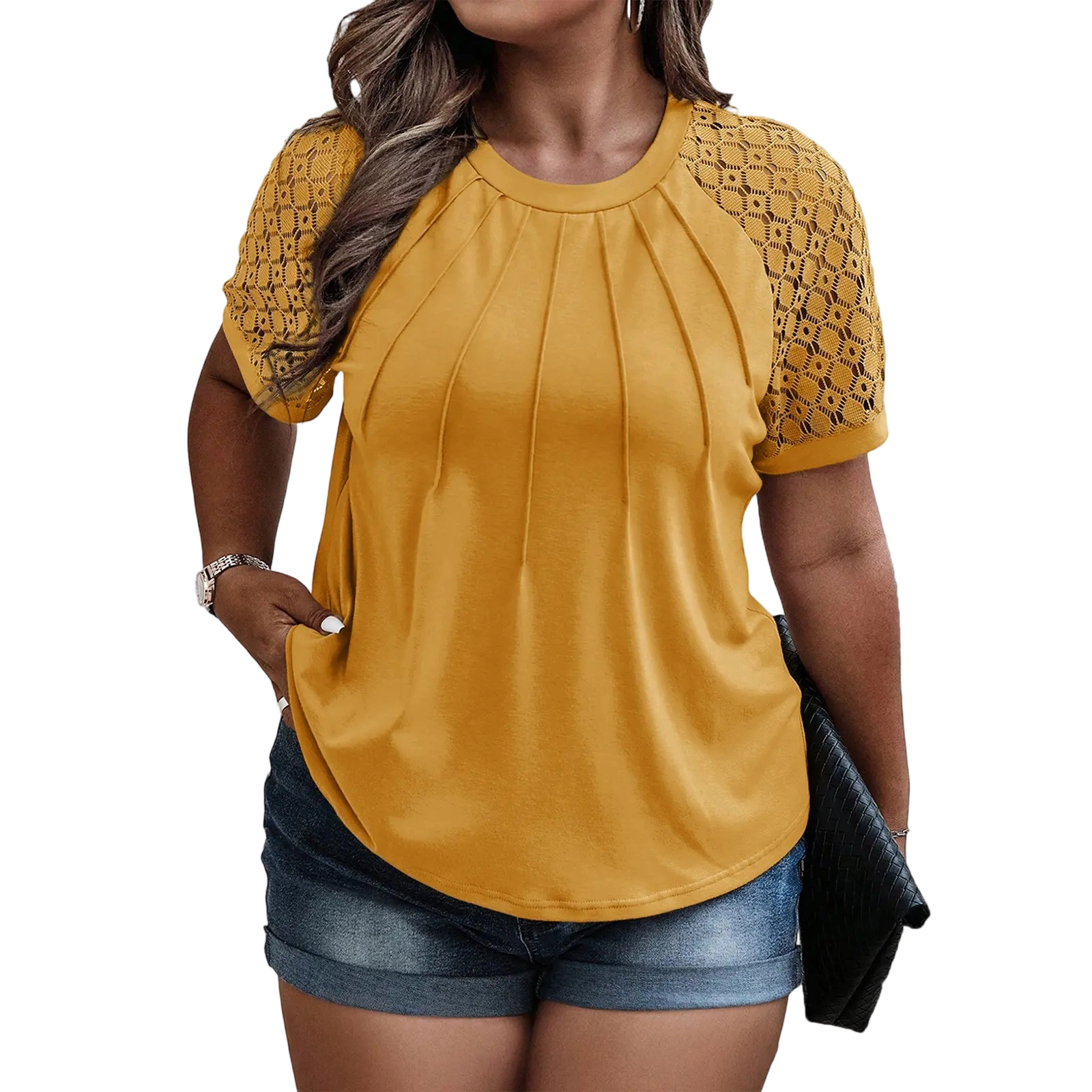 Plus Size Summer Lace Short Sleeve Tunic Top
