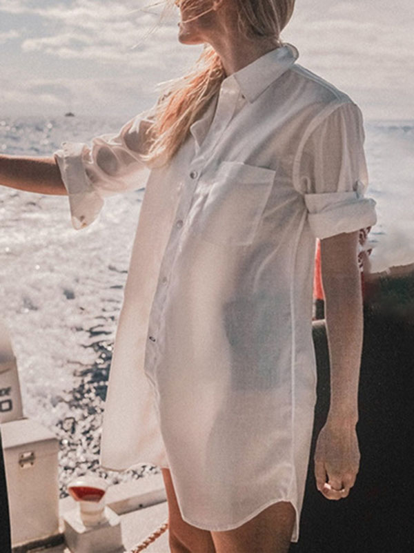 Casual Solid Color Long Sleeves Cover-Ups Tops