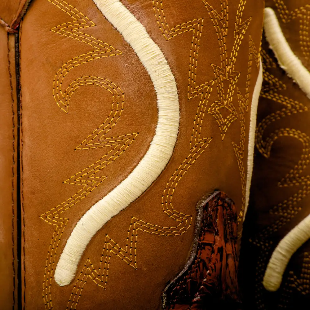 Cognac Caiman Belly Leather Boots With 3D Lightweight Sole - Composite Toe