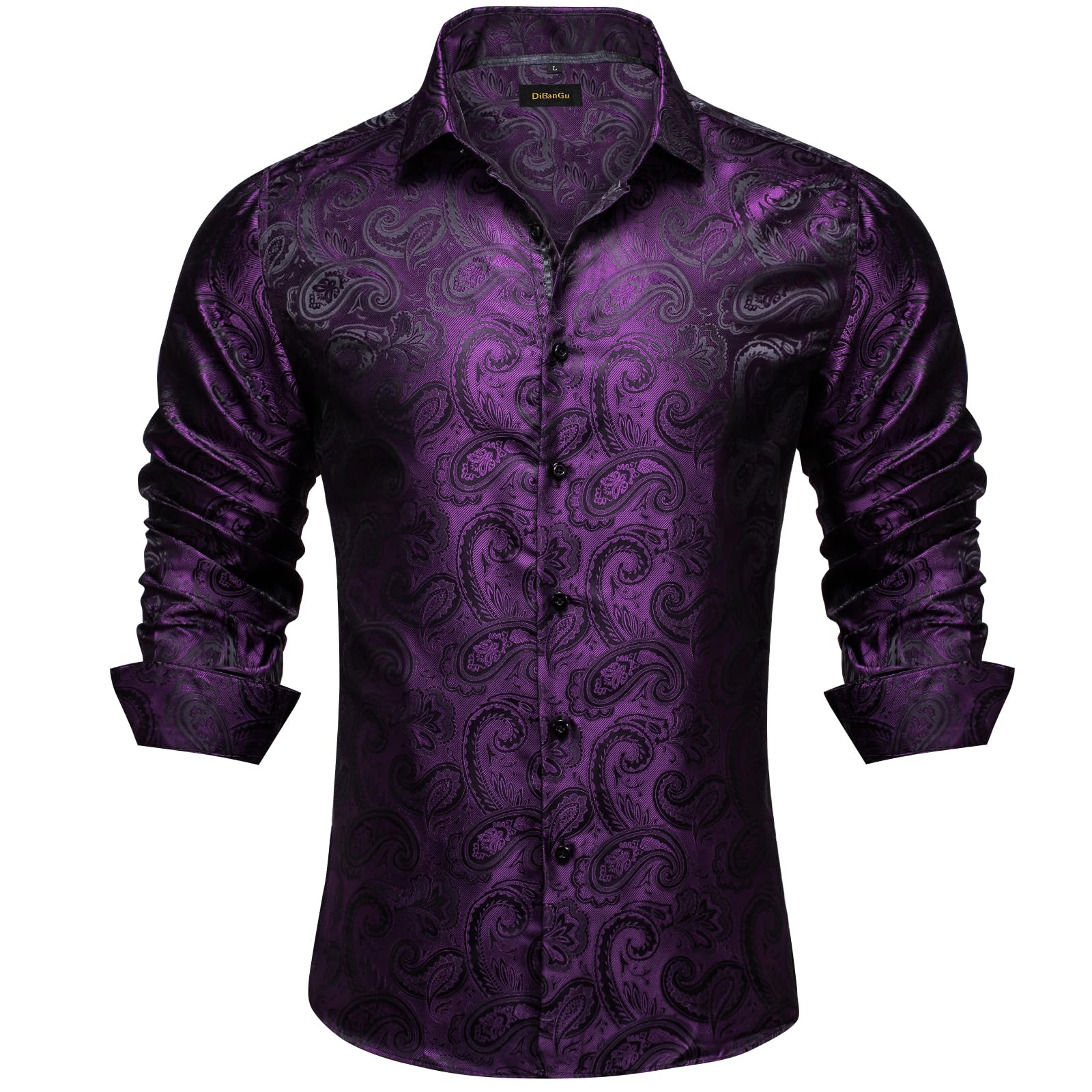 Men's Paisley Dress Shirt Long Sleeve Wrinkle Free Button Down Cowboy Shirts - Dark Purple&paisley