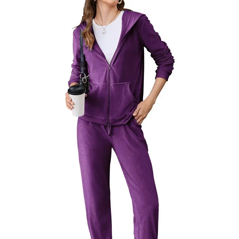 Women’s Velour Tracksuit Set – Zip Hoodie & Jogger Pants