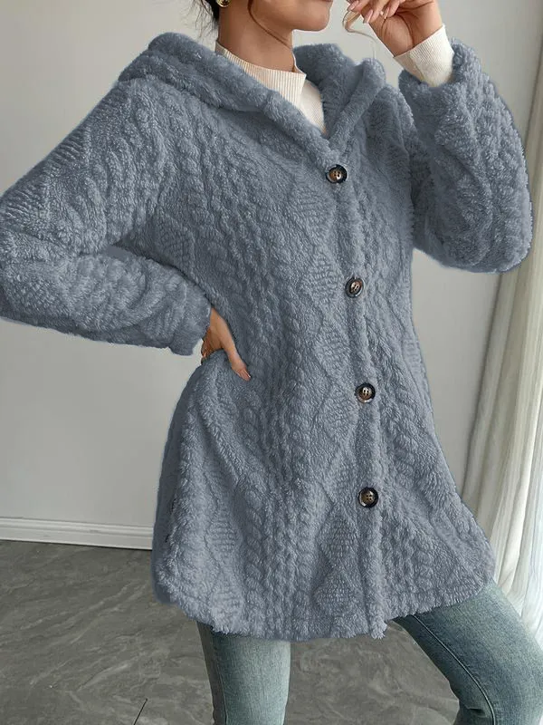 Women's Fall Winter Warm Fashion Jacquard Hooded Cardigan Long Sleeve Coat