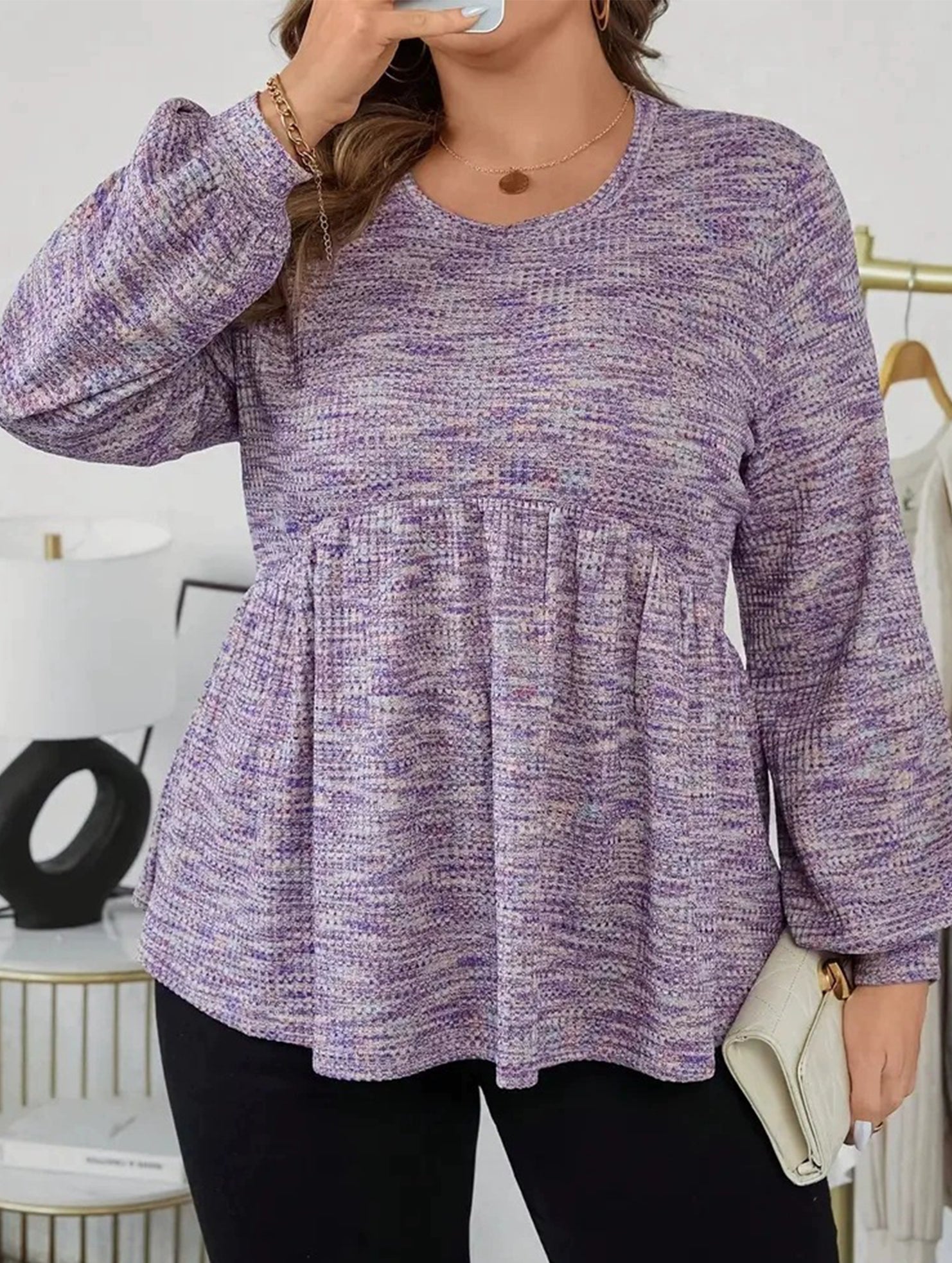 Tie Dye Ruffle Hem Lantern Sleeve Tee_CWTTL01223