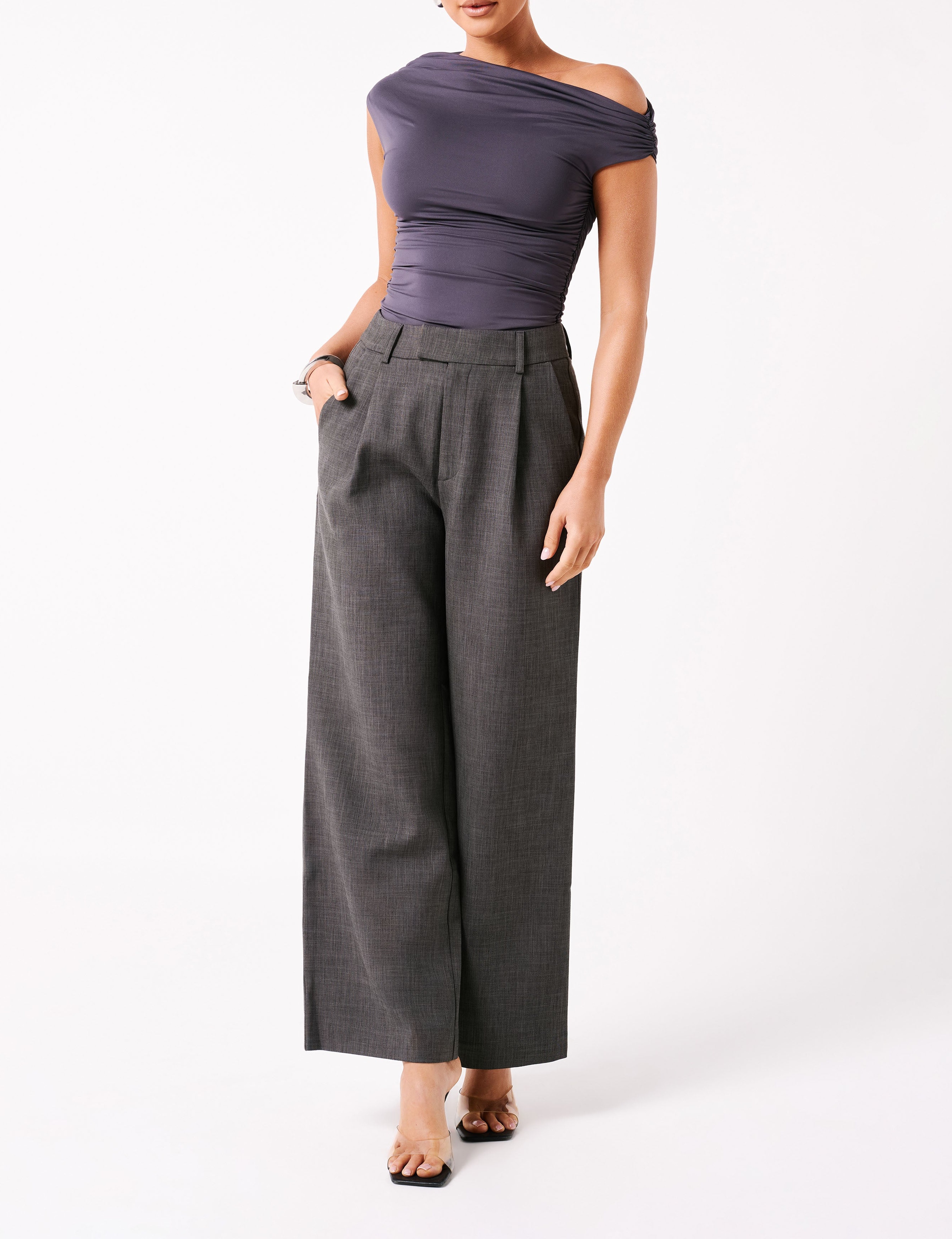 Charcoal Recycled Nylon Ruched Top