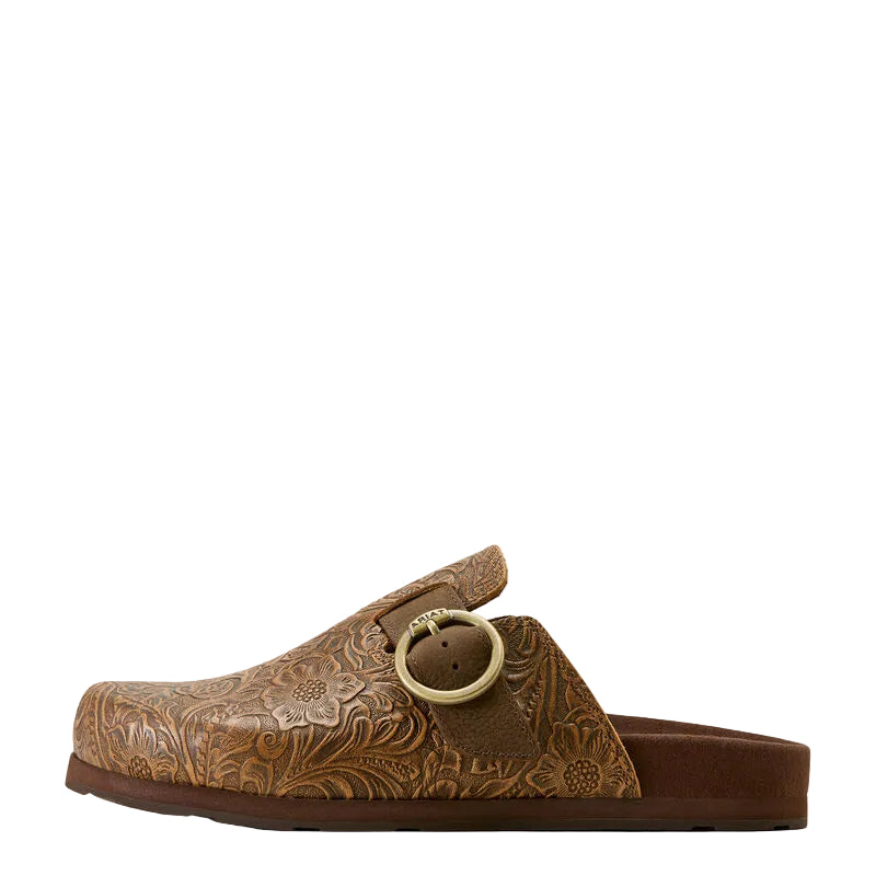 Women's Ariat Brown Floral Emboss Country Mule Slip On Shoes Clearance Sale 65%OFF