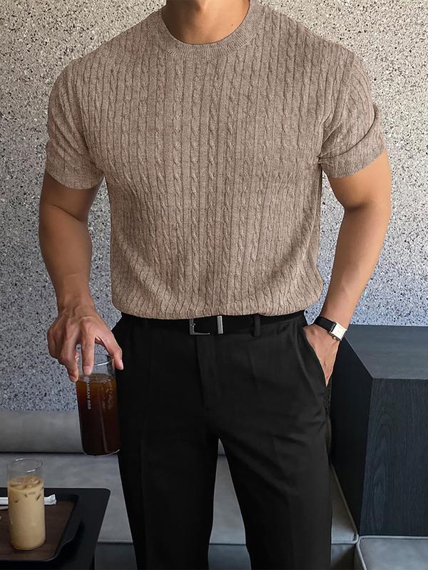 Men’s Slim Cable Knit Crew Neck Top – Lightweight Casual Knit for Spring & Summer
