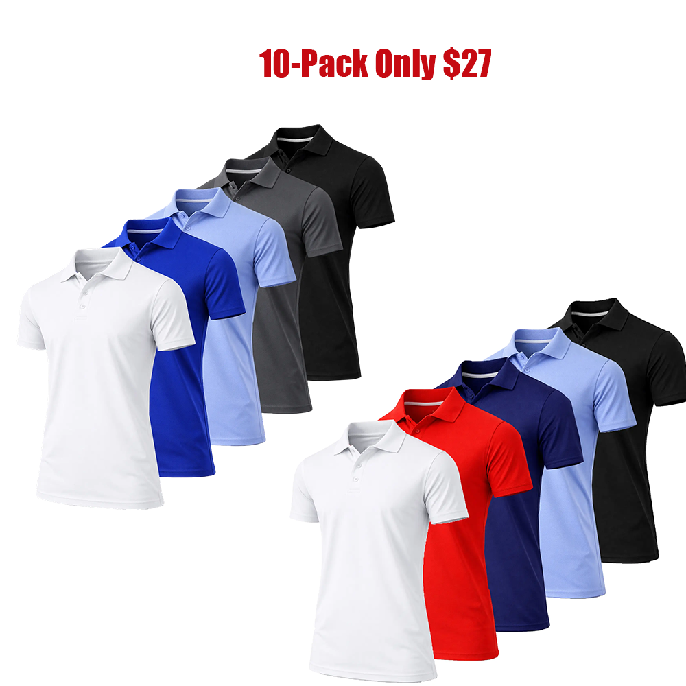 Men's 5-Pack Dry Fit Moisture-Wicking Fabric Polo Collar Shirt Menswear Stylish Ribbed Sleeve