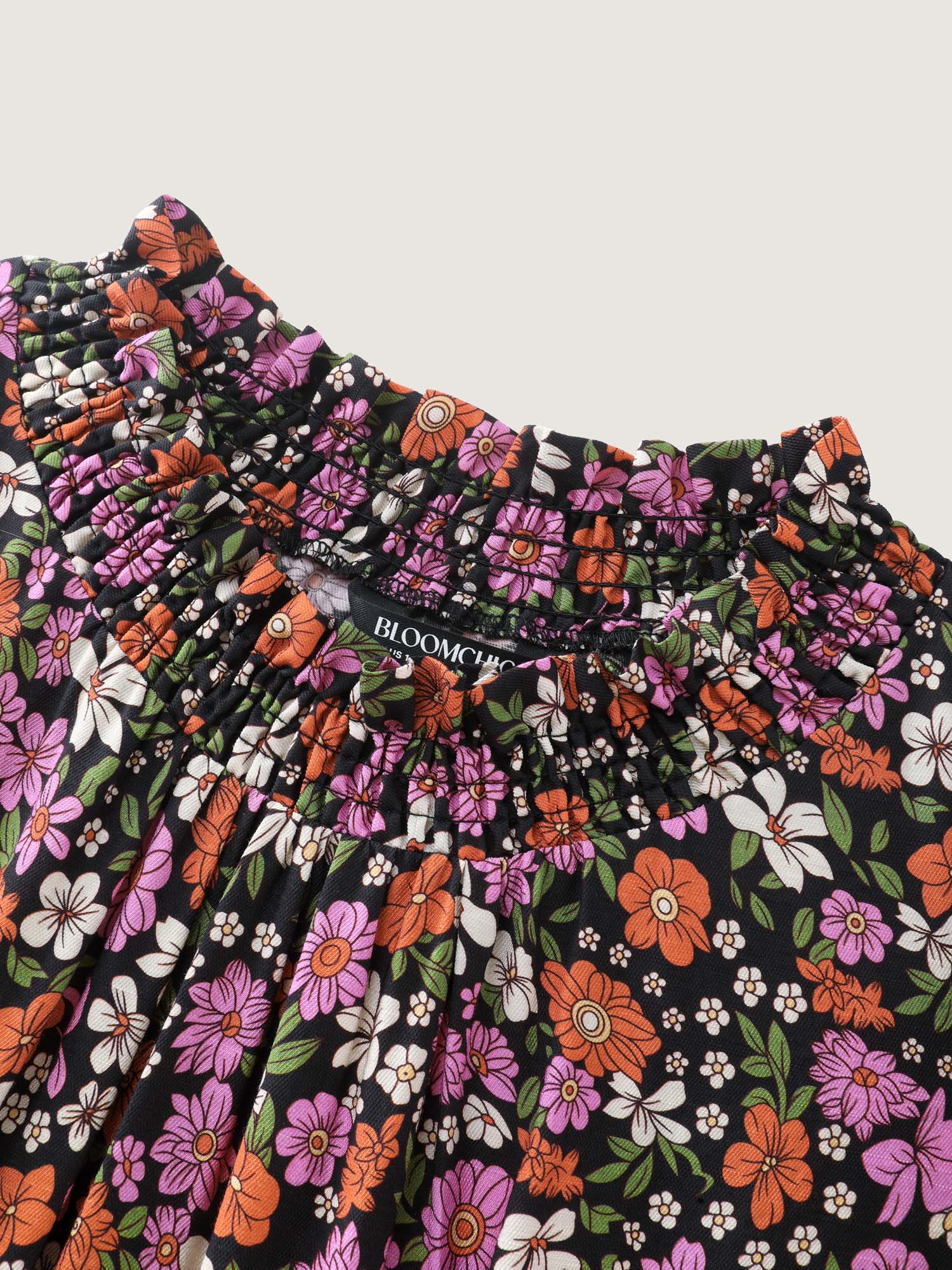 Chic Floral Print Ruffled Mock Neckline Mini Dress