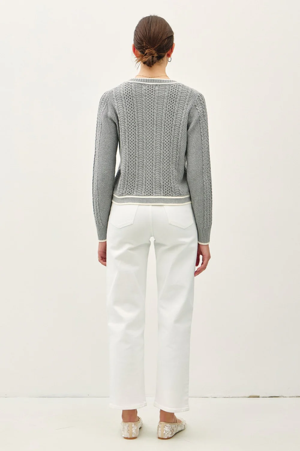 Be Cool Cable Knit Long Sleeve Contrast Edge Cardigan