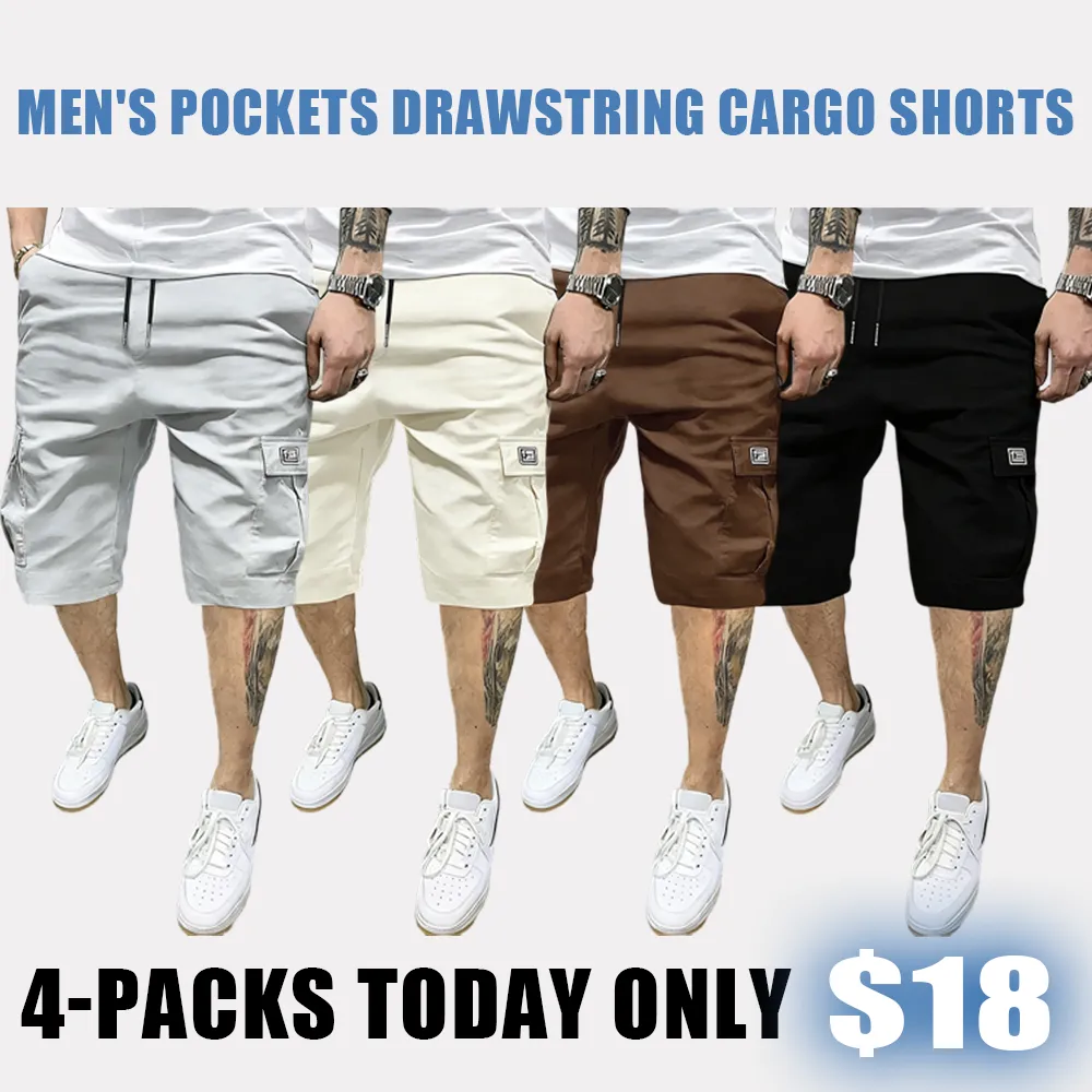 🔥8-PACK $24-Men's Pockets Drawstring Cargo Shorts