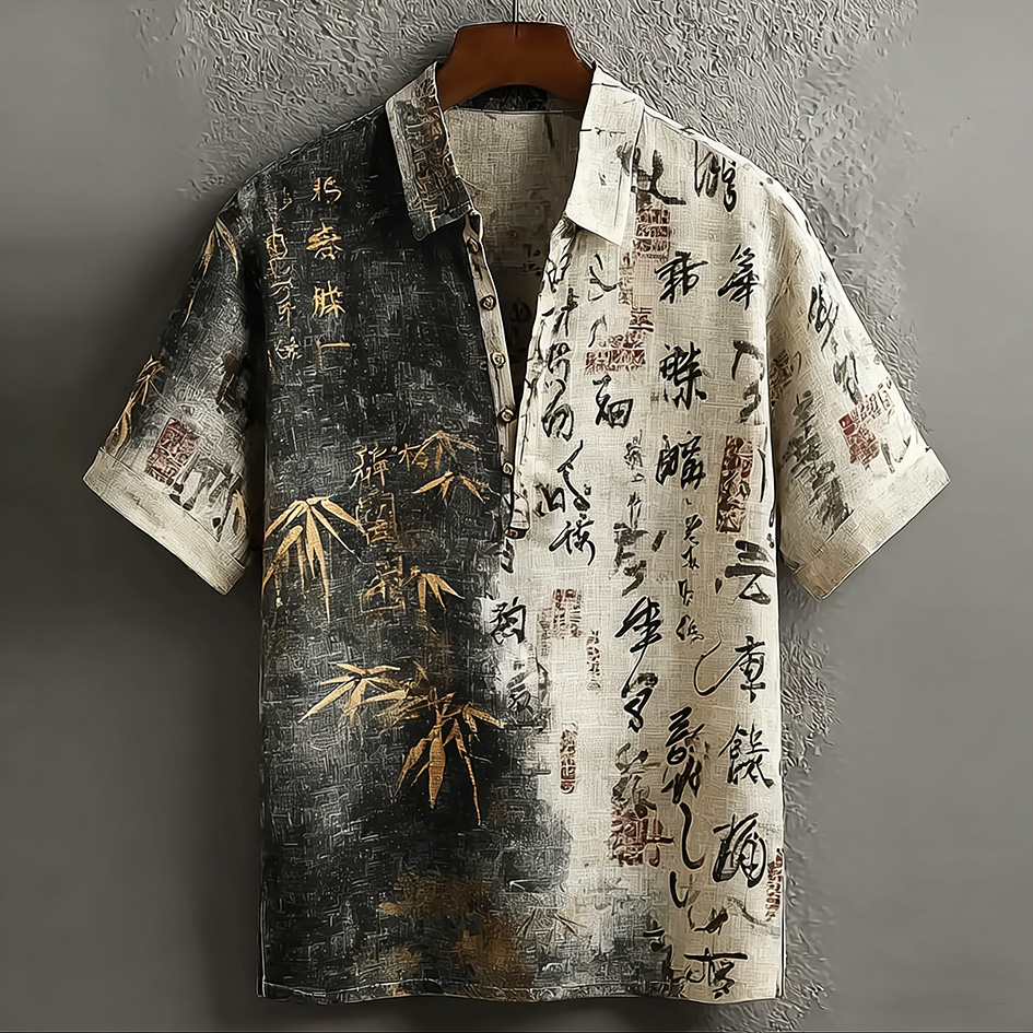Japanese Art Retro Line Art Linen Casual Short-sleeve Top