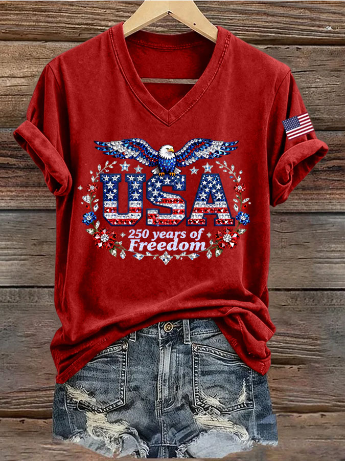 Women's 250th Anniversary Freedom Print V-Neck T-Shirt