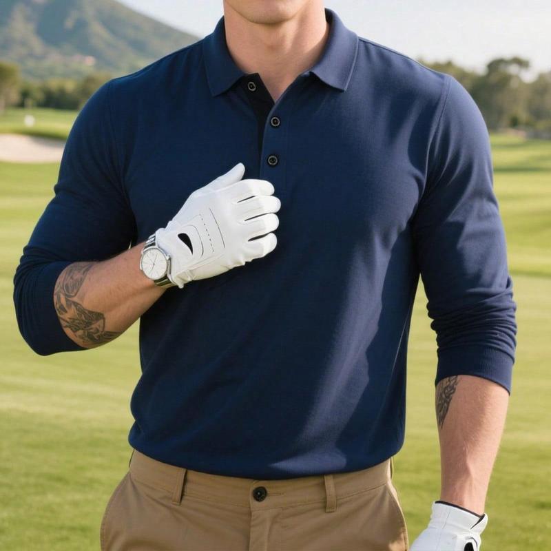 5-Piece Set Men's Long Sleeve Polos — Variety of Colors, Suitable for Everyday & Casual Wear Clothes Work White