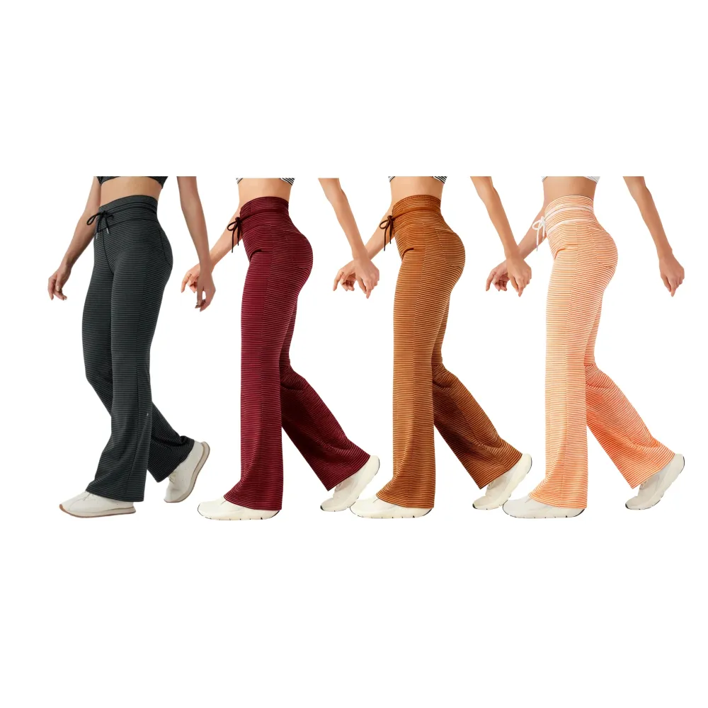 High Waisted Drawstring Stripe Flare Yoga Pants with Pockets