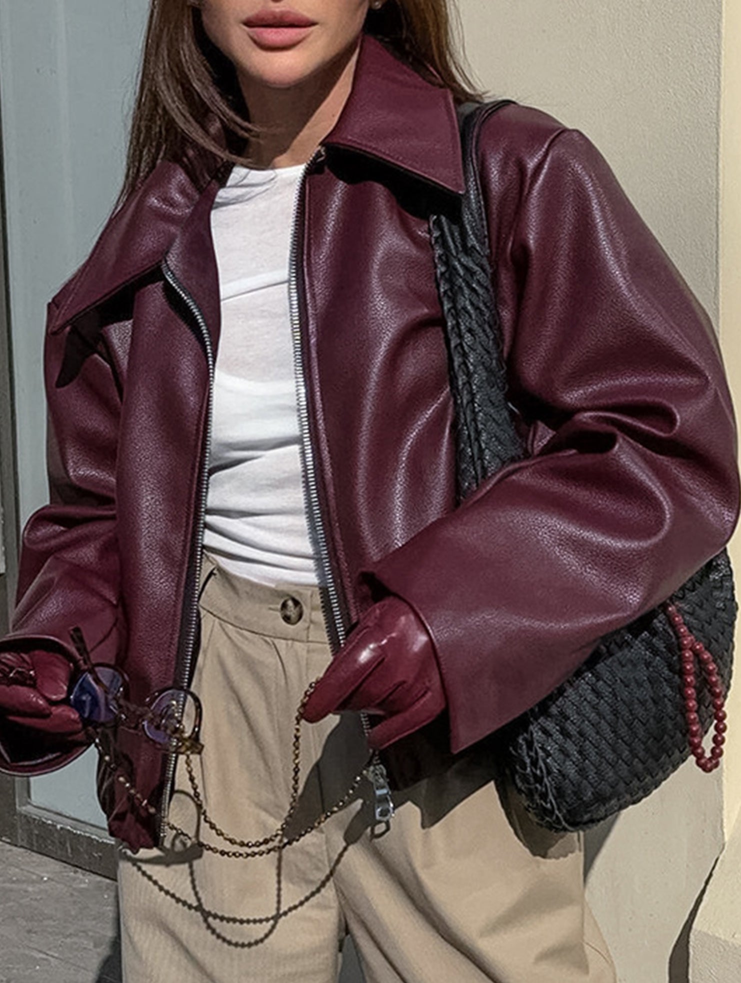 Stylish Loose-fitting Motorcycle Leather Jacket