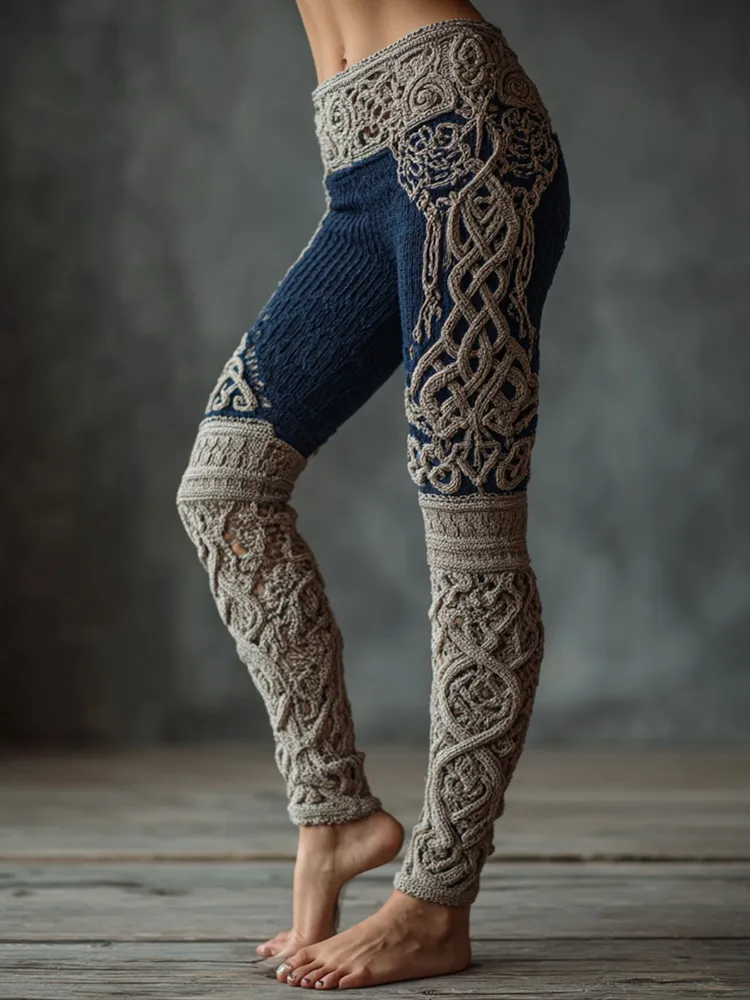 Vintage Viking Celtic Knit Art Knit Jacquard Cozy Leggings