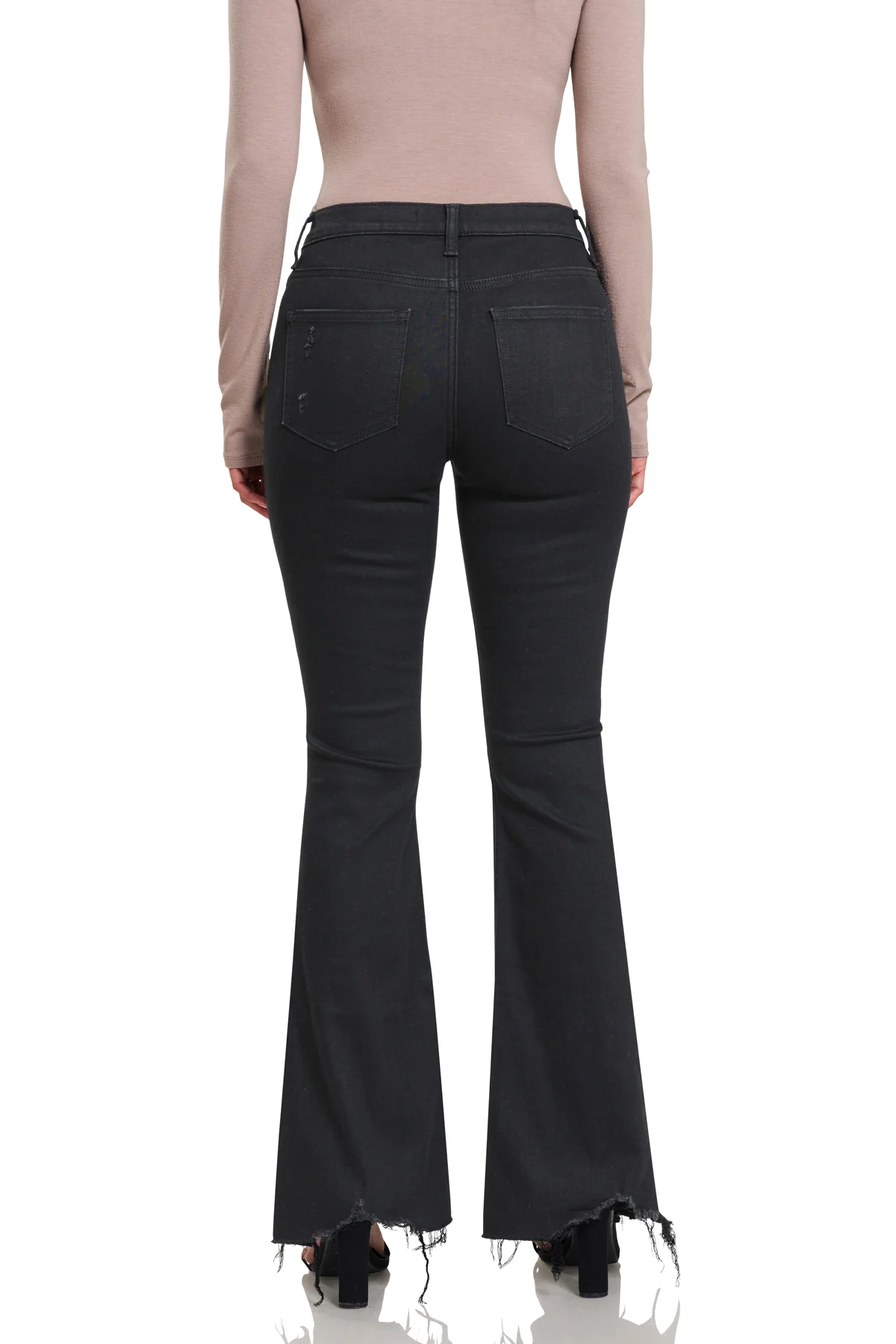 High-Rise Distressed Flare Jeans in Black