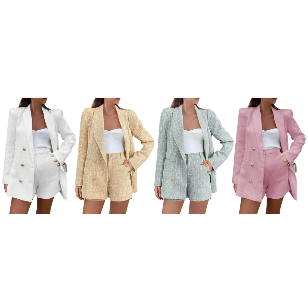 Women's 2 Piece Tweed Blazer Shorts Set
