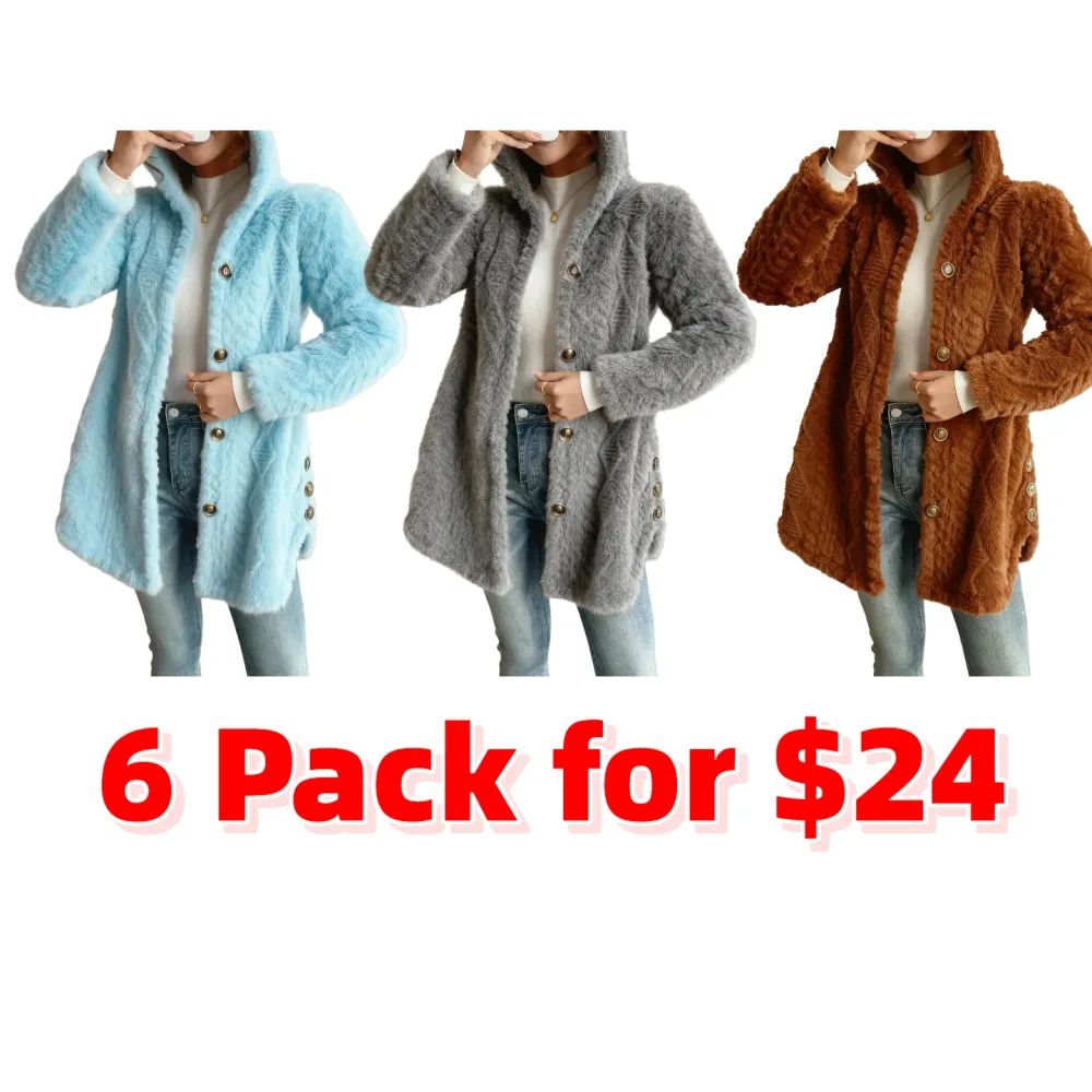 Women's Fall Winter Warm Fashion Jacquard Hooded Cardigan Long Sleeve Coat