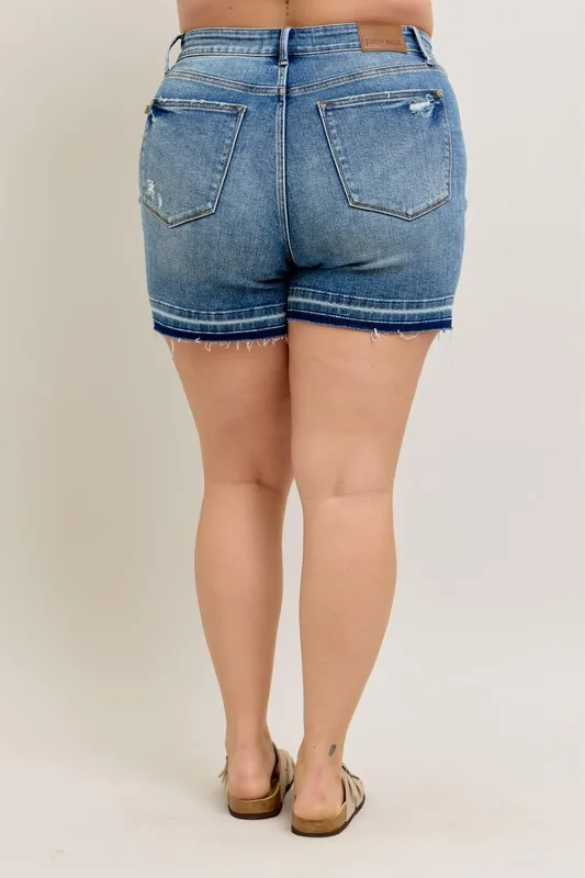Tummy Control Vintage Wash Release Hem Shorts
