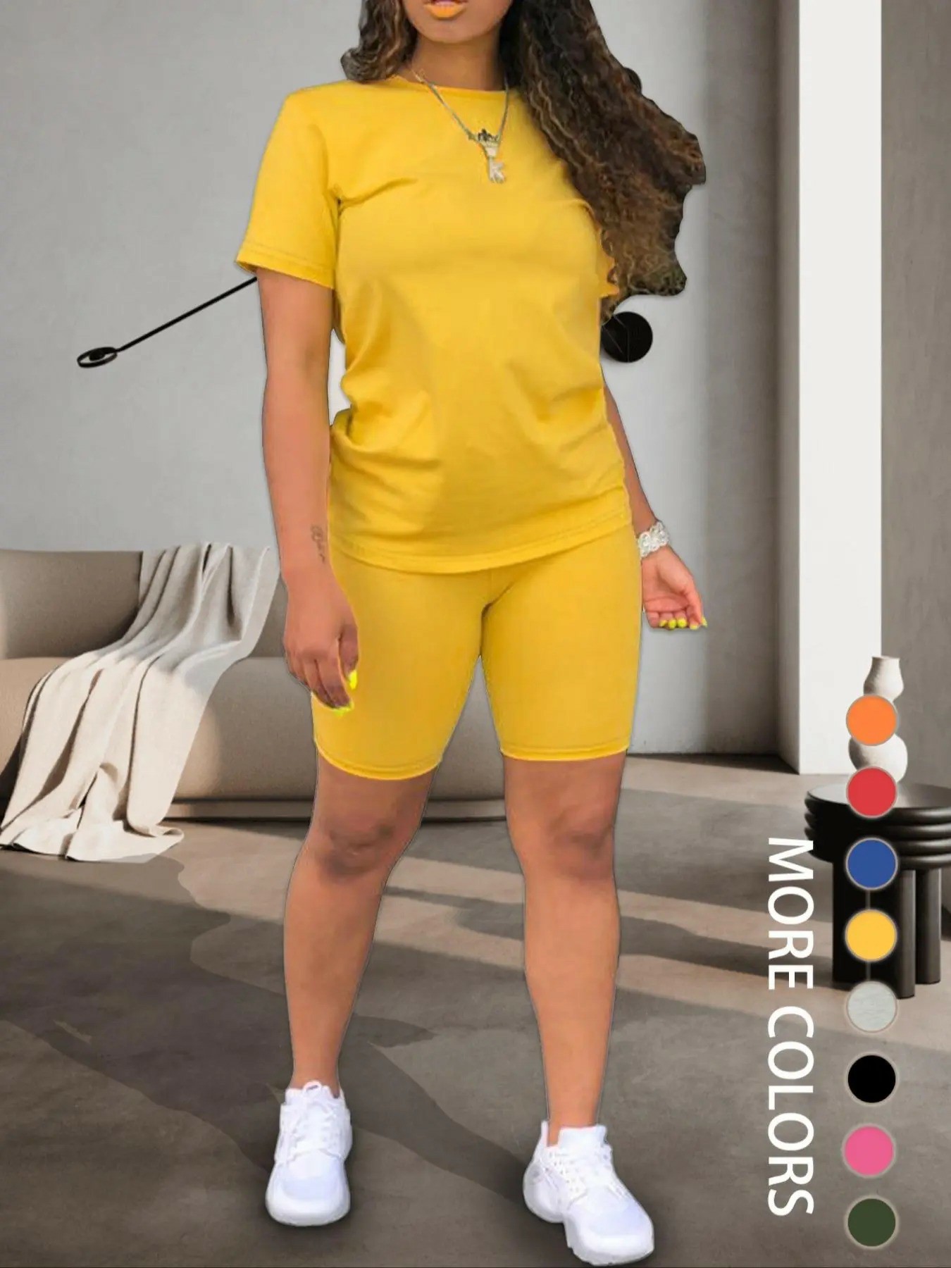 Women's Fitted T-Shirt & Biker Shorts Two-Piece Summer Set