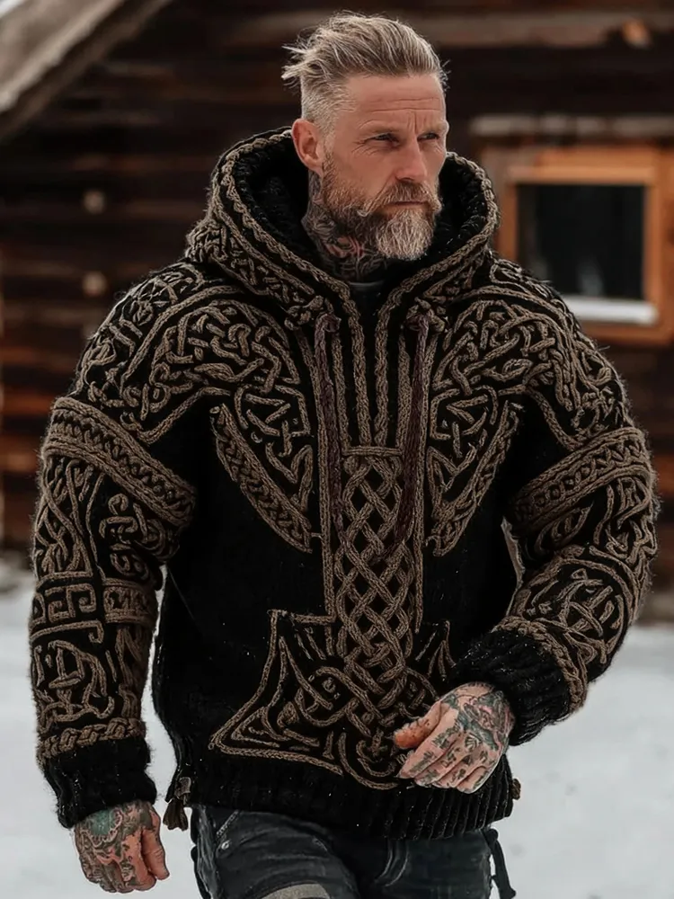 Men's Viking Celtic Pattern Art Cozy Hooded Sweater