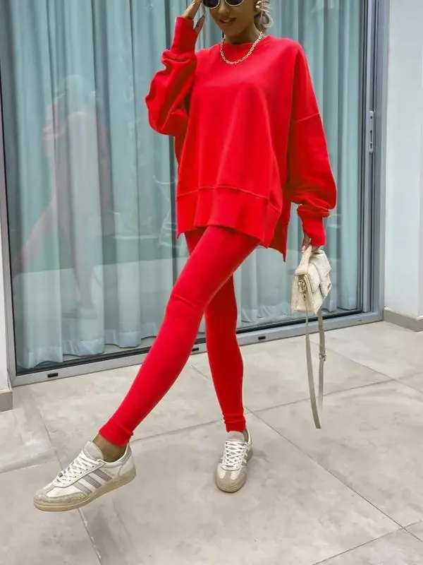 Women's Solid Sweatshirt & Skinny Pants Two-piece Set