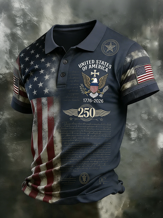 Men'S Retro Flag 250Th Anniversary Celebration American Declaration Of Independence Polo Shirt