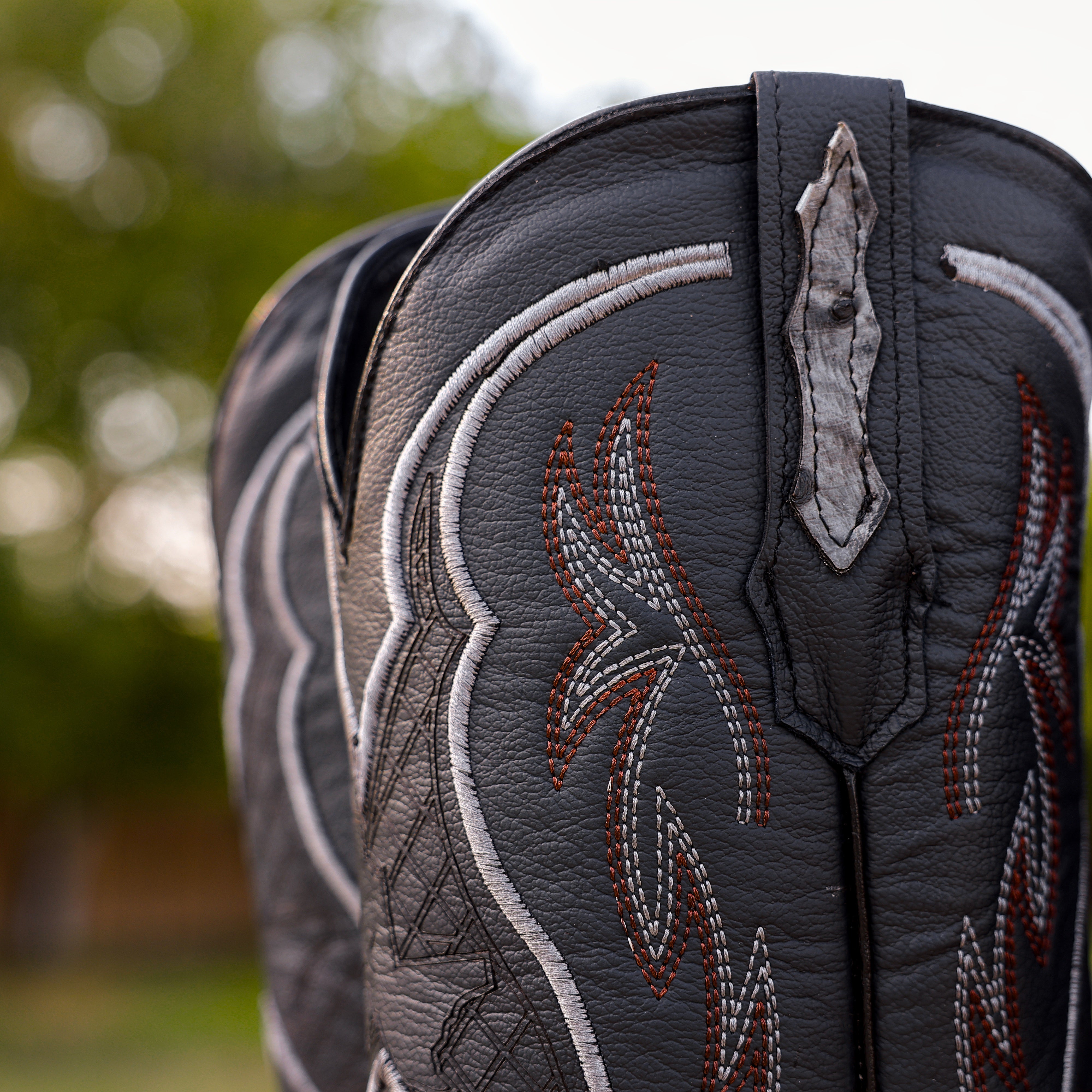 Grey Ostrich Leather Boots - Square Toe