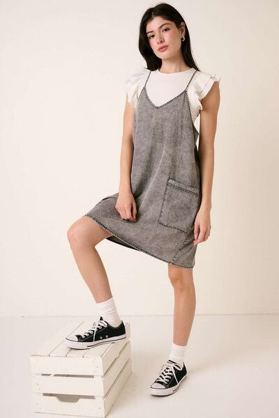 Washed Patch Pocket Mini Cami Denim Dress