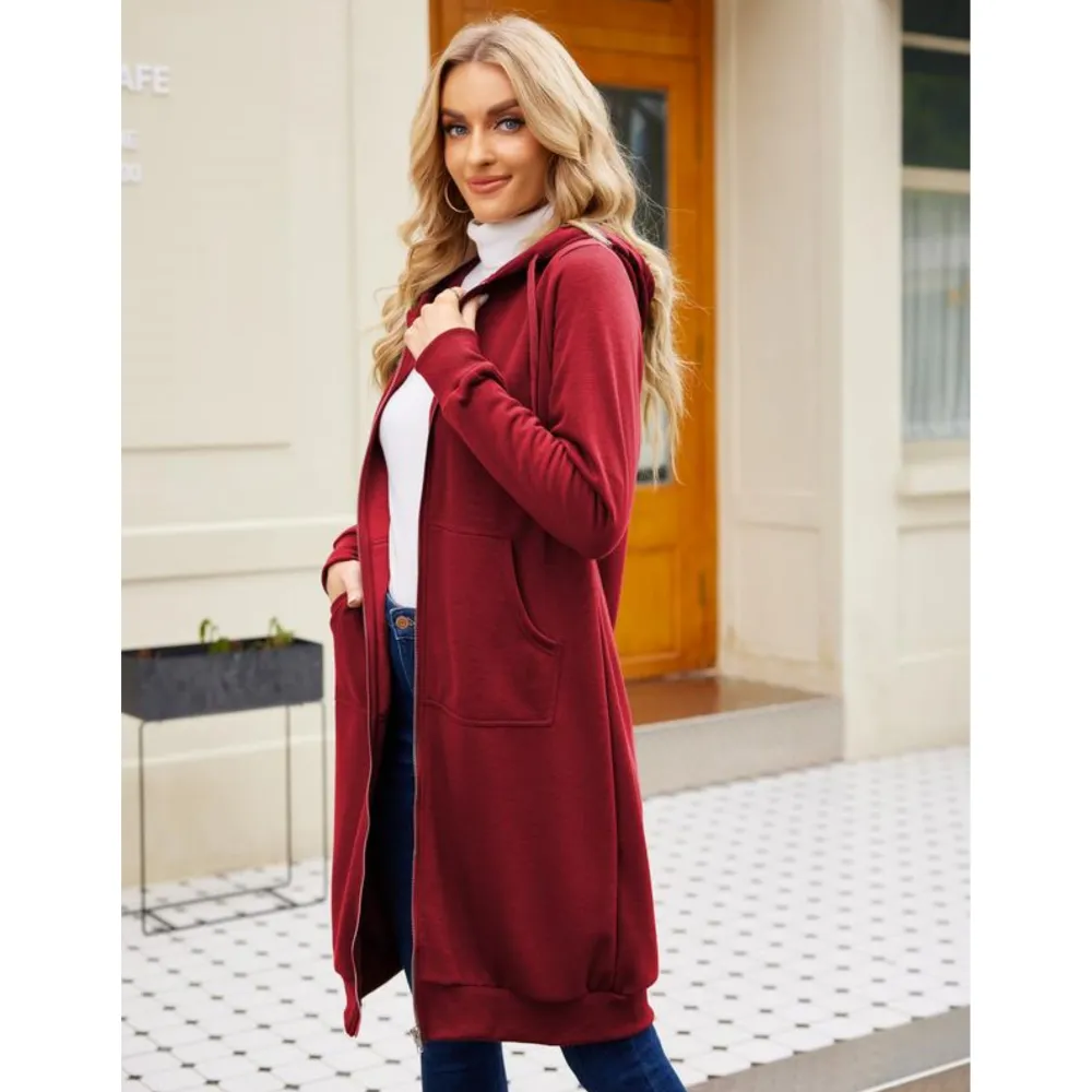 Women Casual Zip up Fleece Hoodies Tunic Sweatshirt