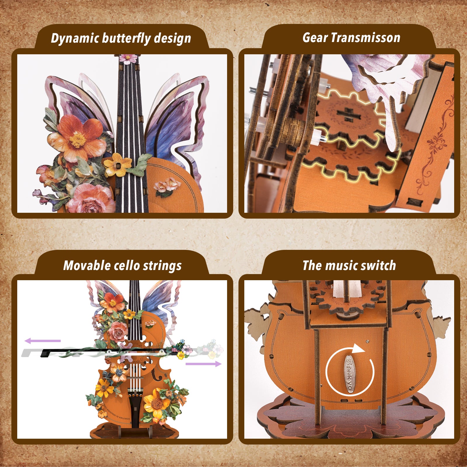Flower Celloâ€“ DIY Wooden Music Box, 3D Puzzle Craft Kit