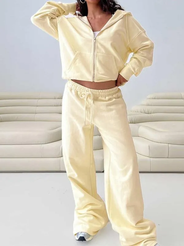 Women Fall Winter Long Sleeve Zipper Hoodie & Pants 2 Piece Set