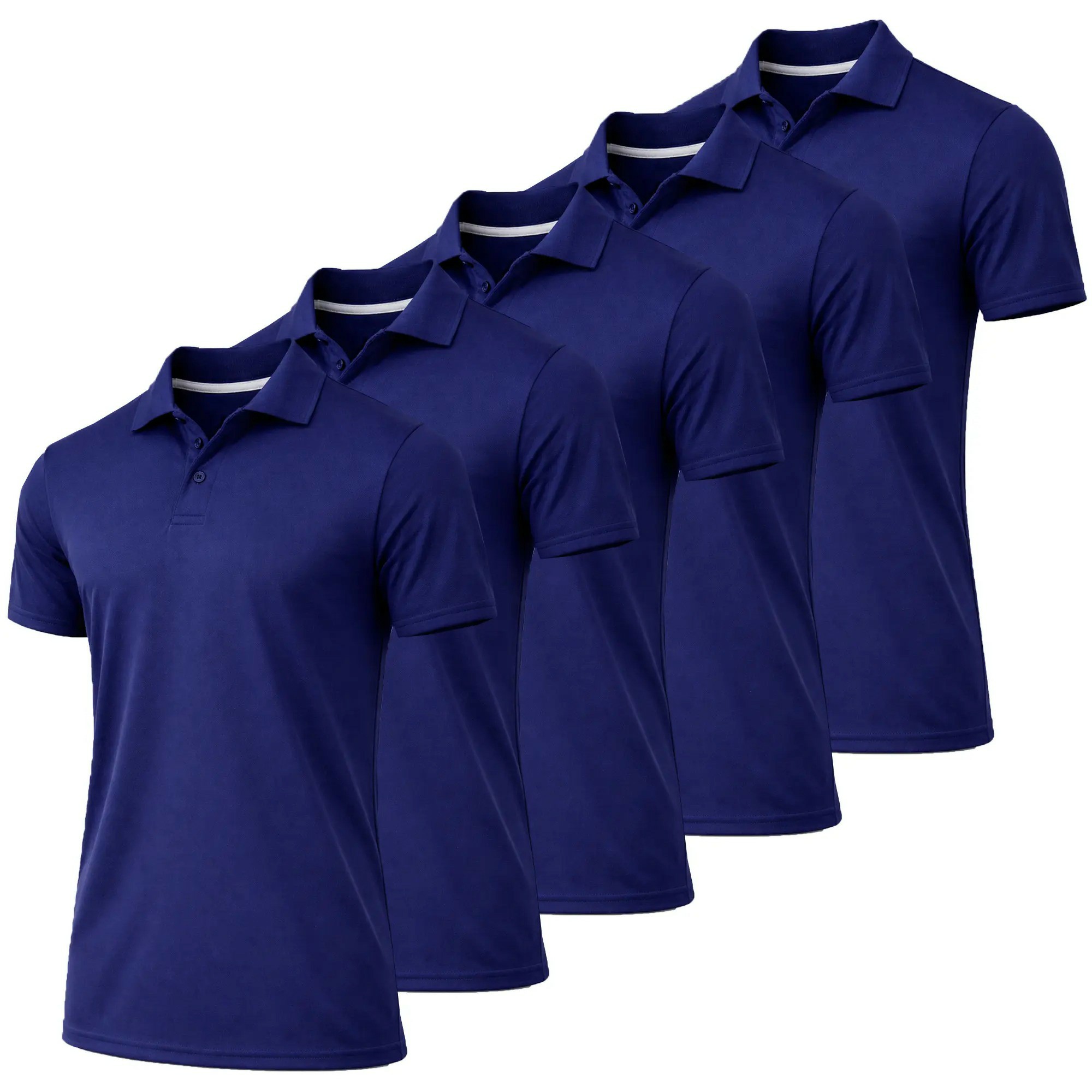 Men's 5-Pack Moisture-Wicking Fabric Polo Collar Shirt Menswear Stylish Ribbed Sleeve