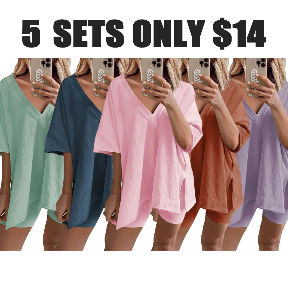 Women’s Oversized 2-Piece Lounge Shorts Set – Reversible V-Neck/Round Neck T-Shirt & Matching Shorts – Plus Size Friendly Casual Wear (Sizes S–5XL)