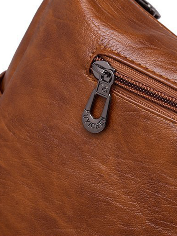 Vintage Solid Color Split-Joint Leather Shoulder Bag