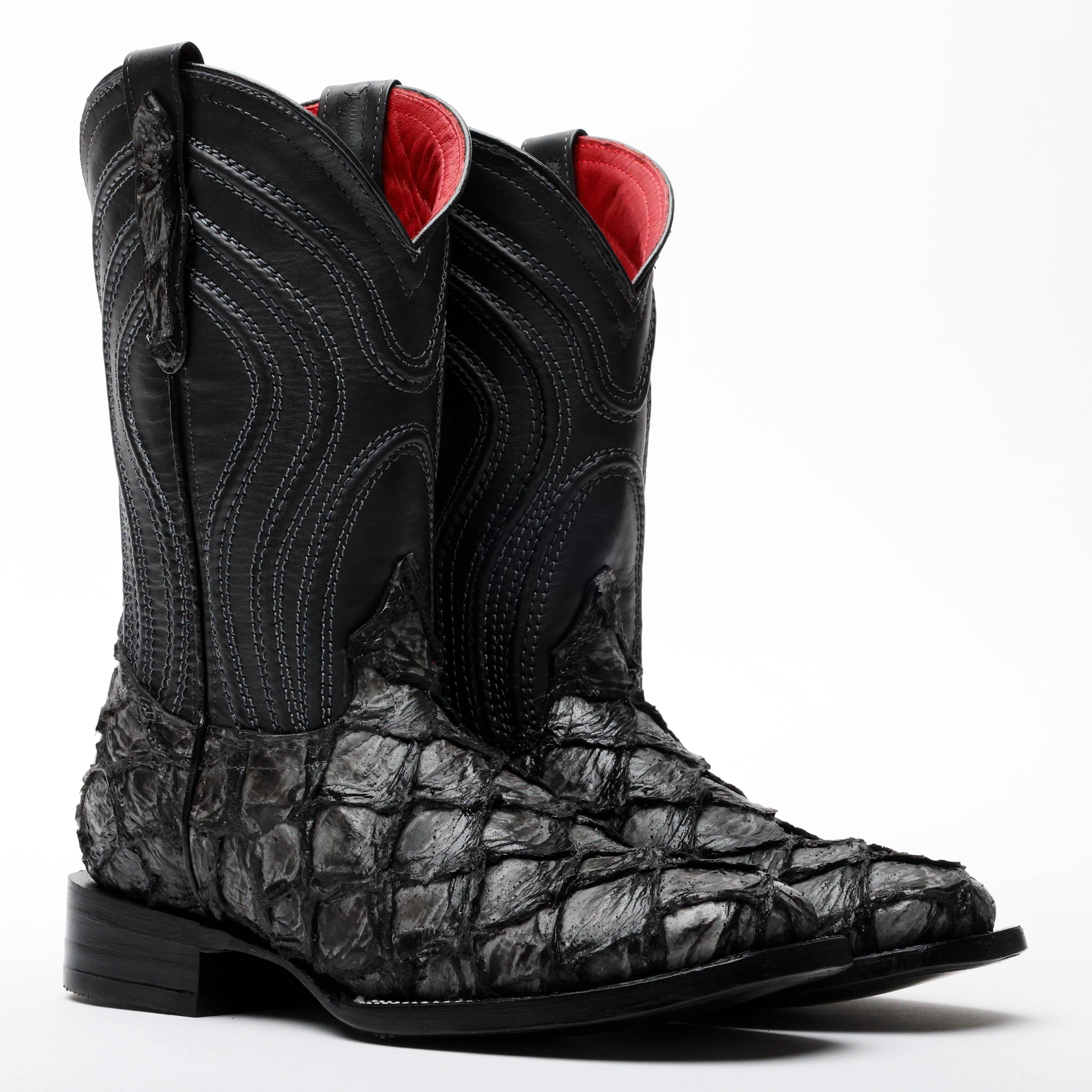 Grey Jumbo Pirarucu Leather Boots - Square Toe