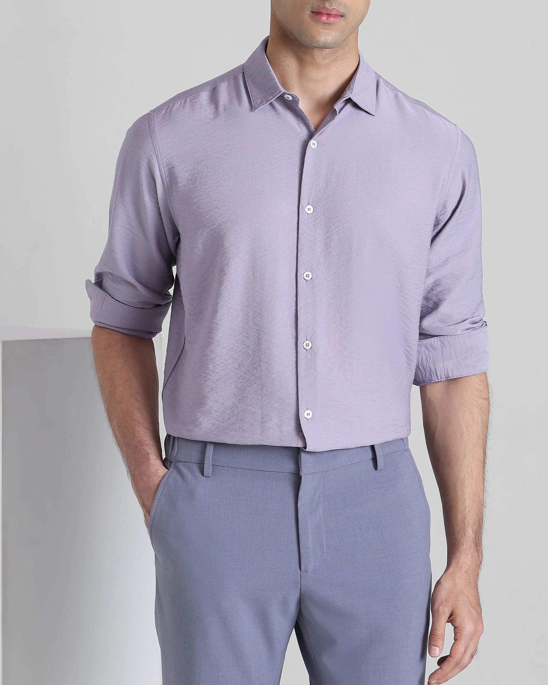 Leisure Simple Comfortable Slim-Fit Breathable Lilac Shirt